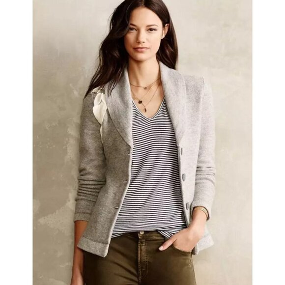 Rosie Neira L Tree Applique 100% Wool Cardigan Sweater Gray Lagenlook Art To Wea - Picture 1 of 8